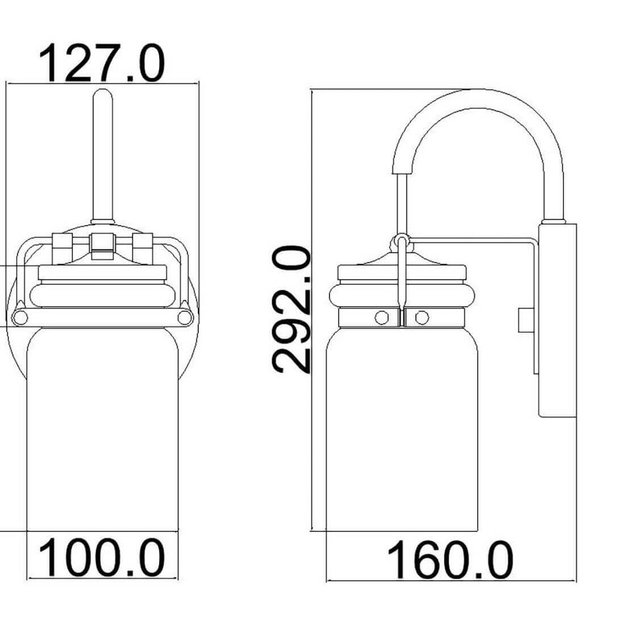 Schéma technique coté montrant les dimensions de face et de profil