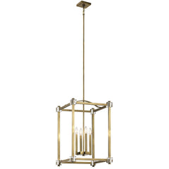 Suspension Cayden 4 lumières bois et laiton, cristal