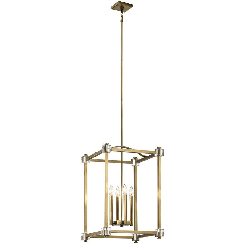 Suspension Cayden 4 lumières bois et laiton, cristal