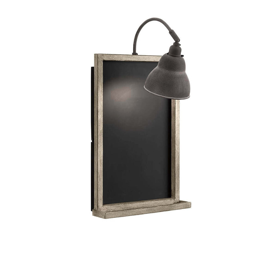 Applique murale avec tableau noir et lampe orientable, vue de face sur fond blanc.