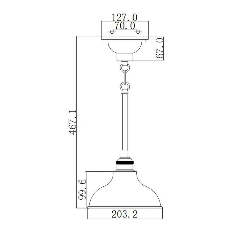 Schéma technique coté de la suspension avec hauteur et diamètre de l'abat-jour.