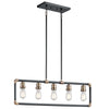 Lustre Imahn 5 lumières noir et bois