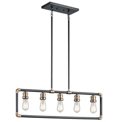 Lustre Imahn 5 lumières noir et bois