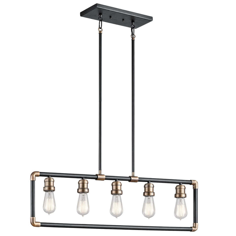 Lustre Imahn 5 lumières noir et bois
