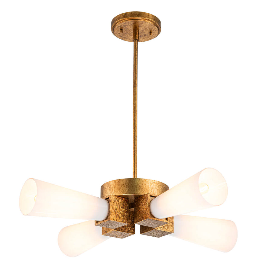 Plafonnier Kristy 4 lumières doré et opale, verre