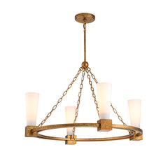 Lustre Kristy 4 lumières doré et opale, verre