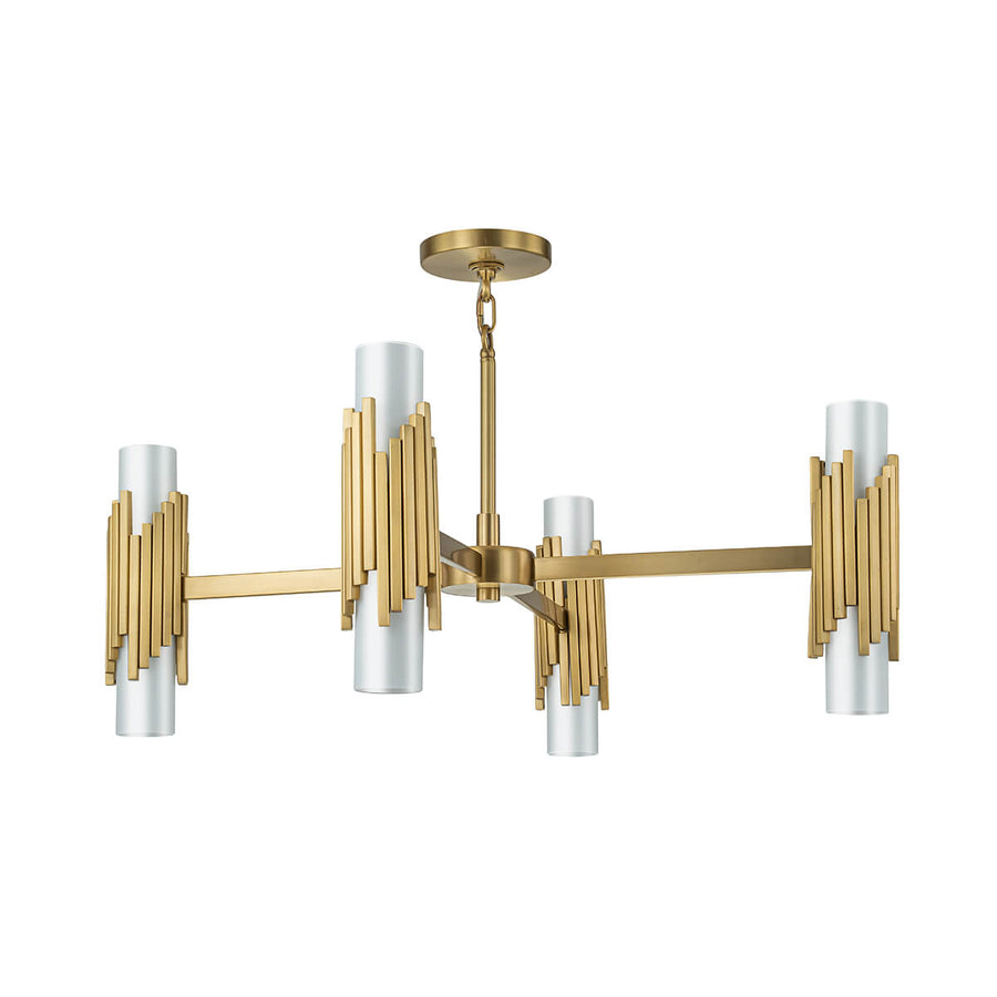 Lustre Marvele 8 lumières laiton vieilli et opale, verre