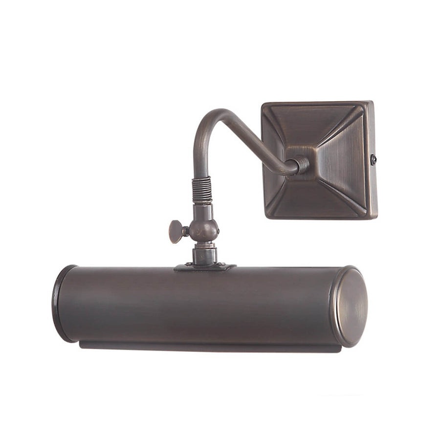 Applique murale en bronze avec bras articulé et projecteur cylindrique, vue de face sur fond blanc