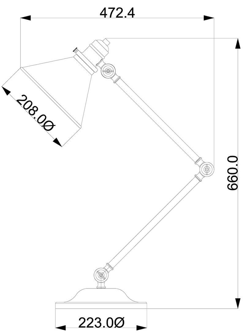 Schéma technique coté montrant la hauteur totale de 660 mm et les diamètres
