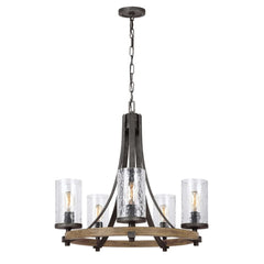 Lustre Angelo 5 lumières bois et gris, verre