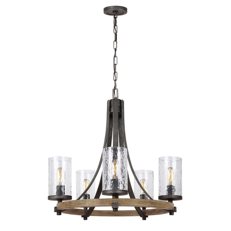 Lustre Angelo 5 lumières bois et gris, verre