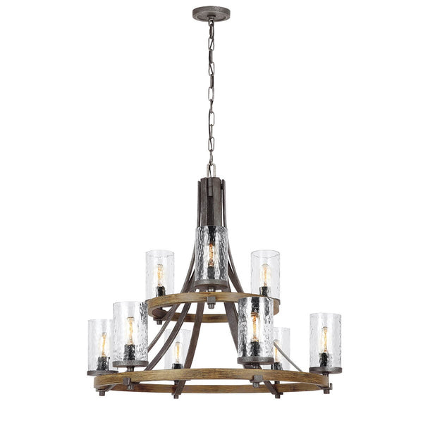 Lustre Angelo 9 lumières bois et gris, verre