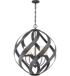 Suspension extérieure Blacksmith 5 lumières noire et opale, verre