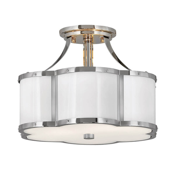 Plafonnier Chance 2 lumières nickel poli et blanc, verre
