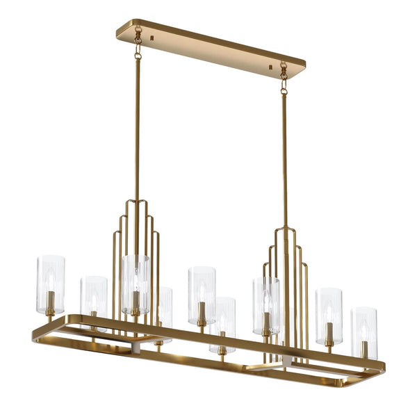 Lustre Kimrose 10 lumières bois et laiton, verre