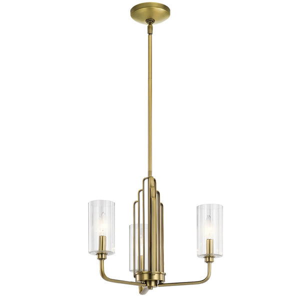 Lustre Kimrose 3 lumières bois et laiton, verre