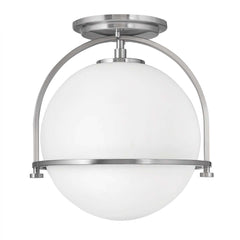 Plafonnier Opal nickel satiné et opale, verre