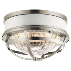 Plafonnier Tollis 2 lumières nickel satiné et blanc, verre
