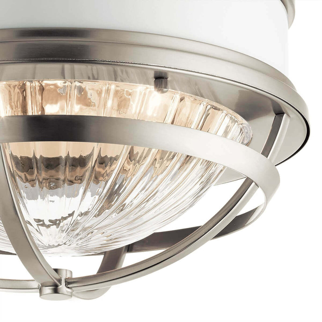Plafonnier Tollis 2 lumières nickel satiné et blanc, verre