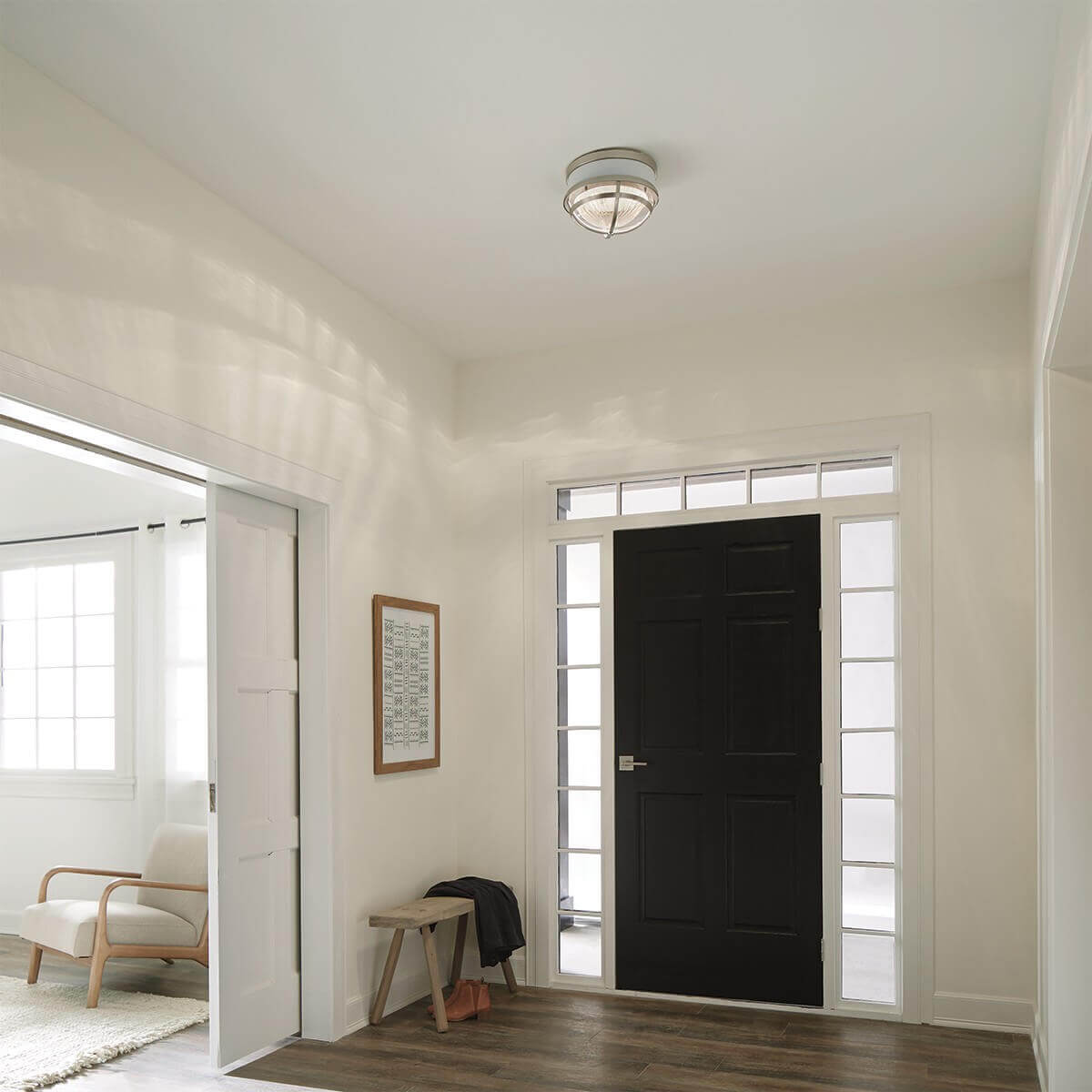 Plafonnier Tollis 2 lumières nickel satiné et blanc, verre