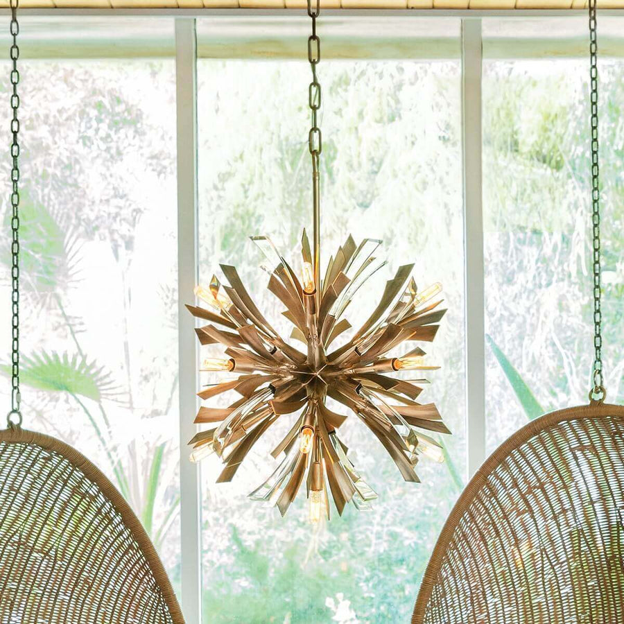 Suspension Vida 13 lumières dorée, cristal, H 66 cm
