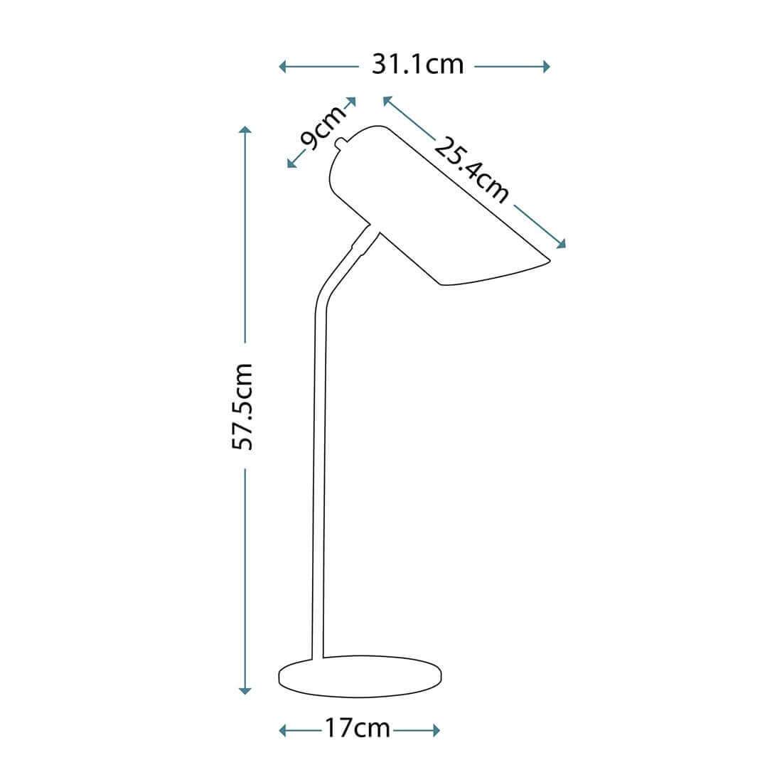 Schéma coté du luminaire indiquant hauteur 57,5 cm et largeur de l'abat-jour