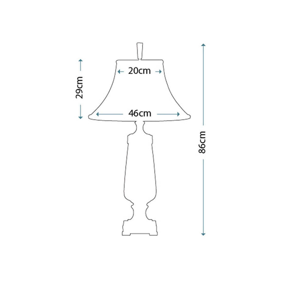 Schéma de dimensions de la lampe avec hauteur et largeur indiquées
