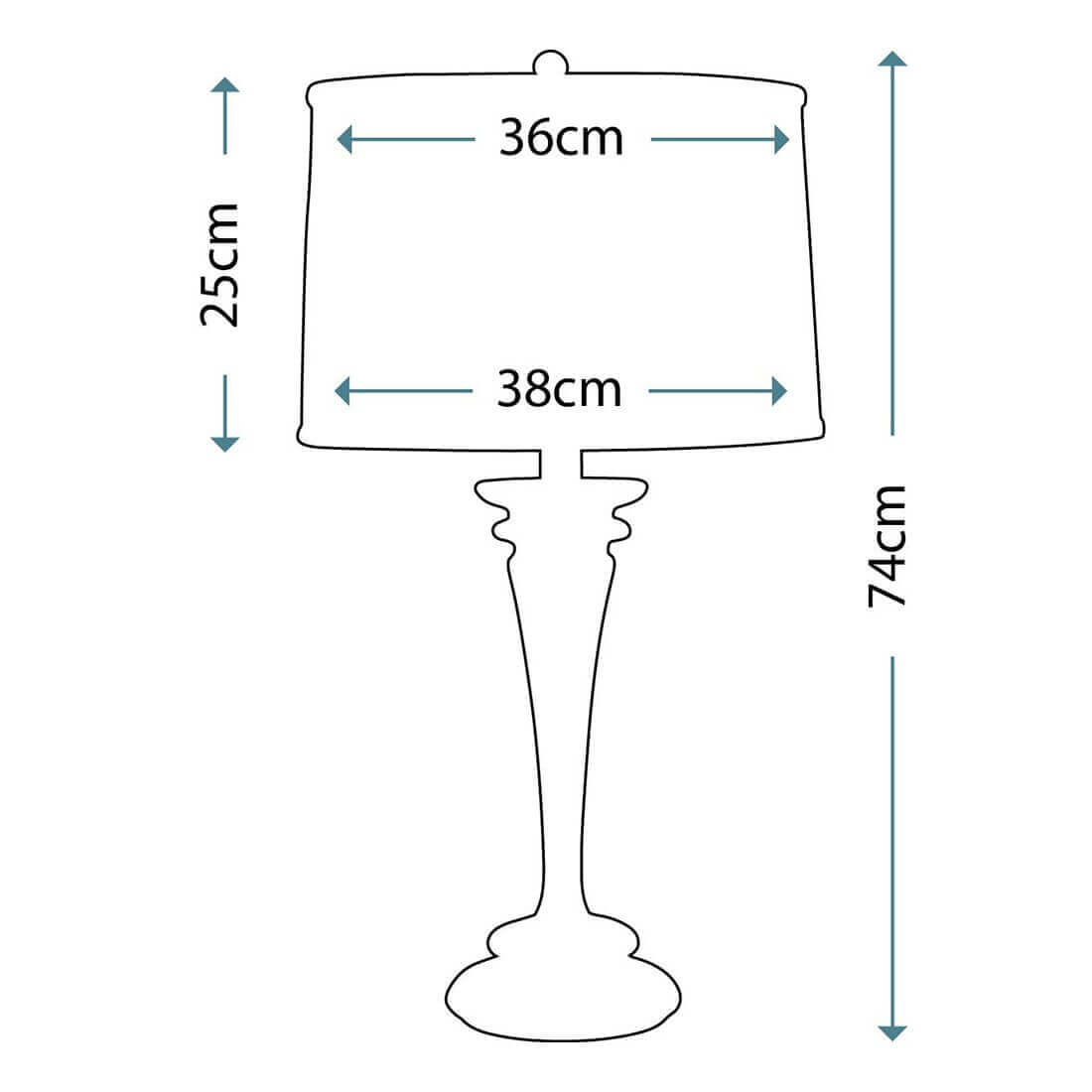 Schéma de dimensions de la lampe à poser avec hauteur et largeur.