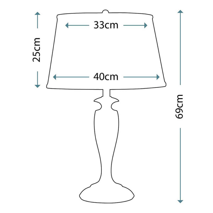 Schéma coté indiquant 69 cm de hauteur et 40 cm de diamètre d'abat-jour