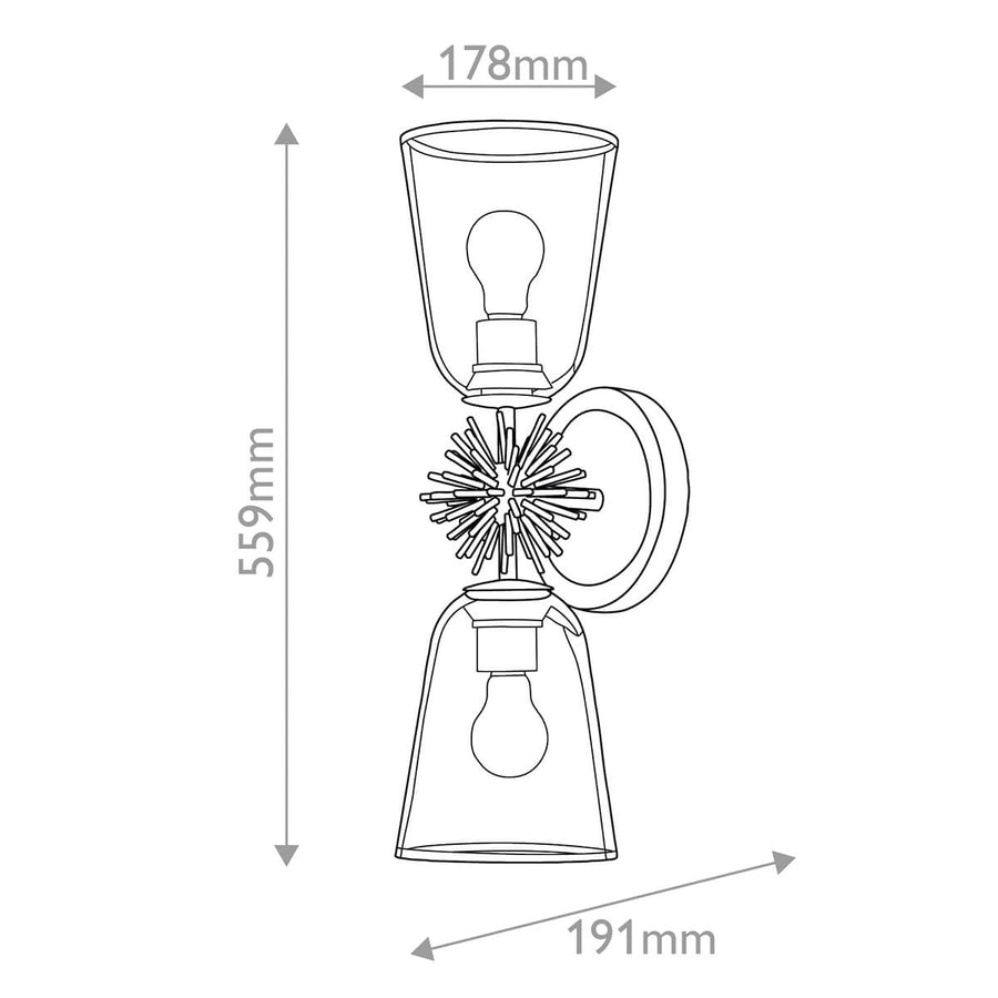 Schéma coté indiquant 559 mm de hauteur et 191 mm de profondeur