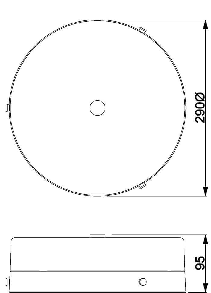 Schéma technique coté : diamètre 290 mm et hauteur 95 mm.