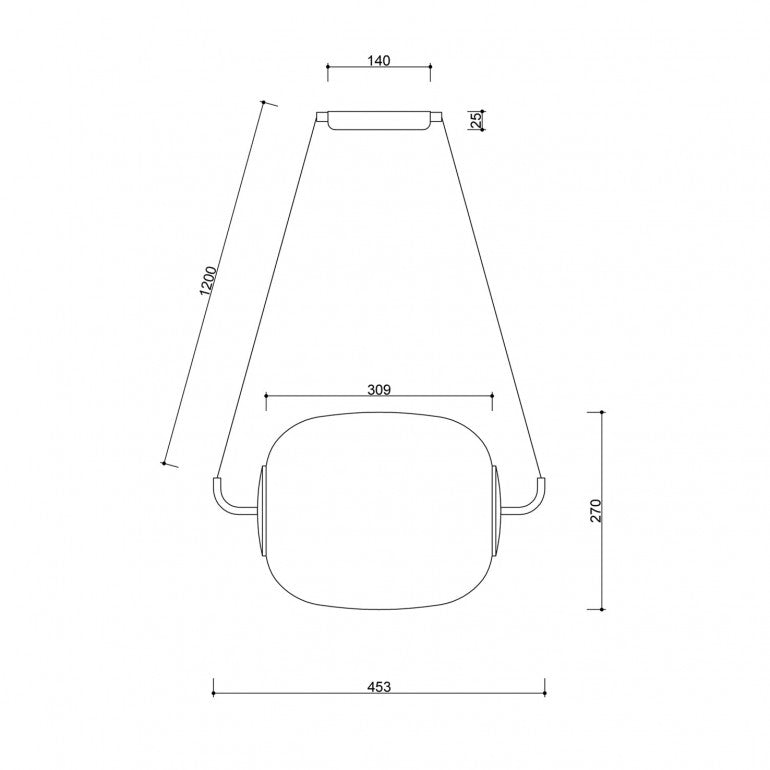 Schéma coté du luminaire : 1200 mm de hauteur et 309 mm de diffuseur