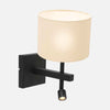 double wall light, linen shade & adjustable LED reading light | Soren