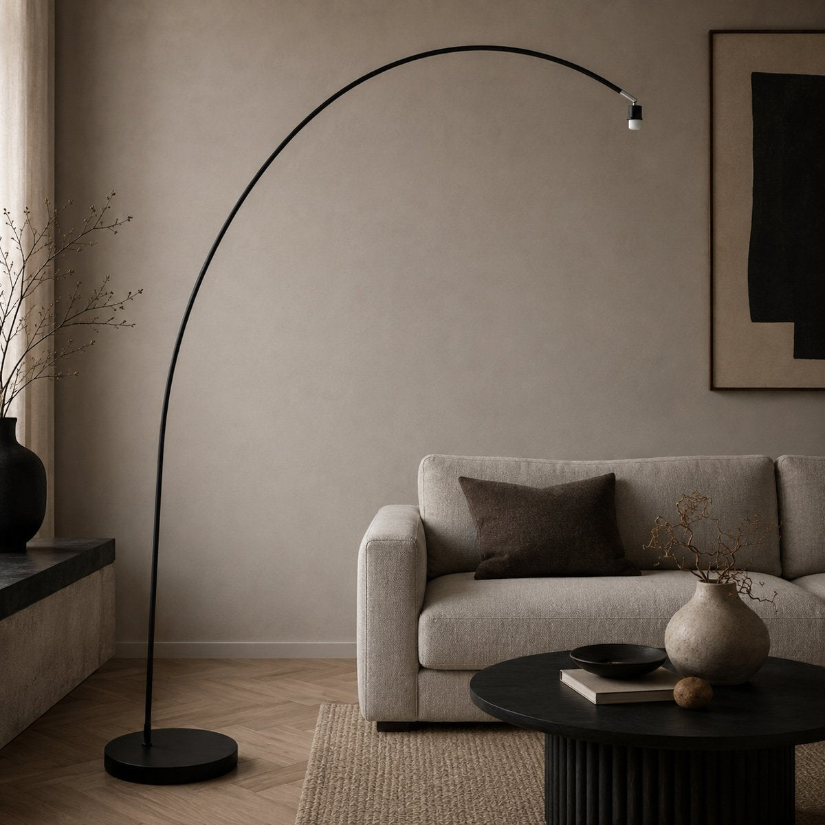 Lampadaire arc noir mat liseuse, douille E27 H 185 cm | Solva
