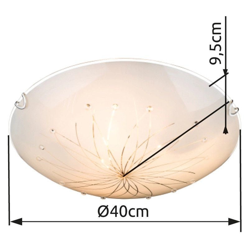 Schéma de dimensions du luminaire avec diamètre 40 cm et hauteur 9,5 cm.