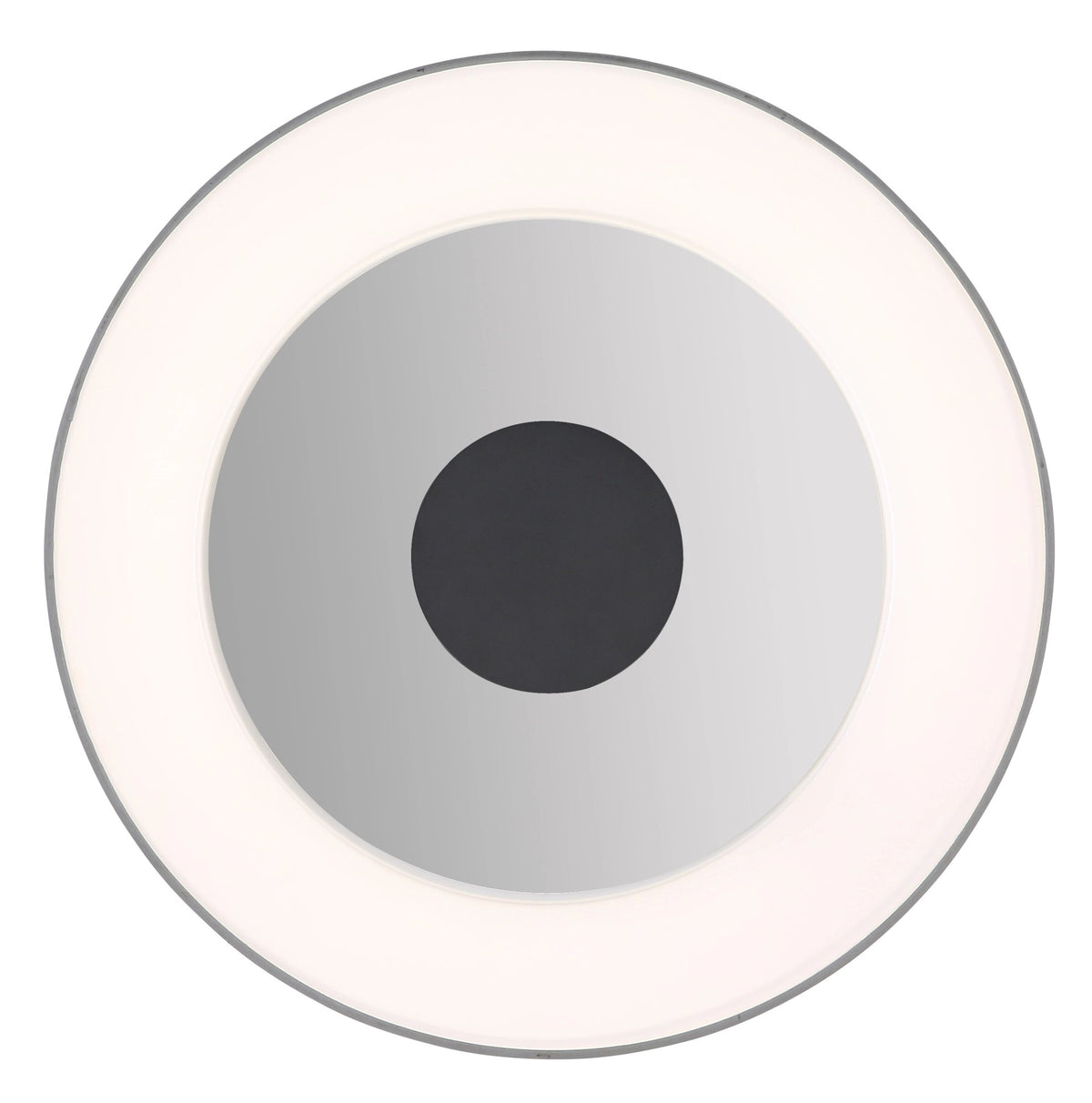 Vue de dessous du luminaire, cercles concentriques gris et disque central noir