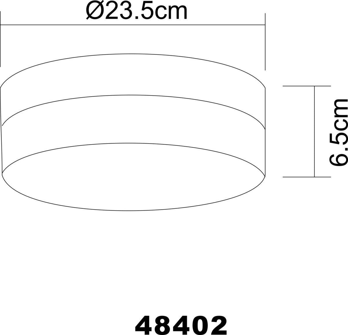 Dessin technique du luminaire avec diamètre 23,5 cm, hauteur 6,5 cm et numéro 48402