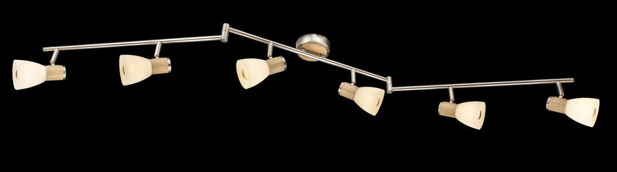 Produit isolé sur fond noir, profil des bras métalliques et des six spots orientables