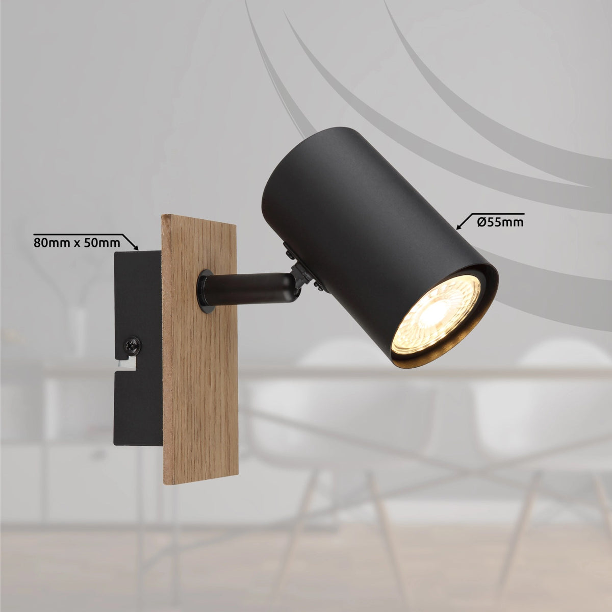 Spot Linca noir mat, L 15,1 cm