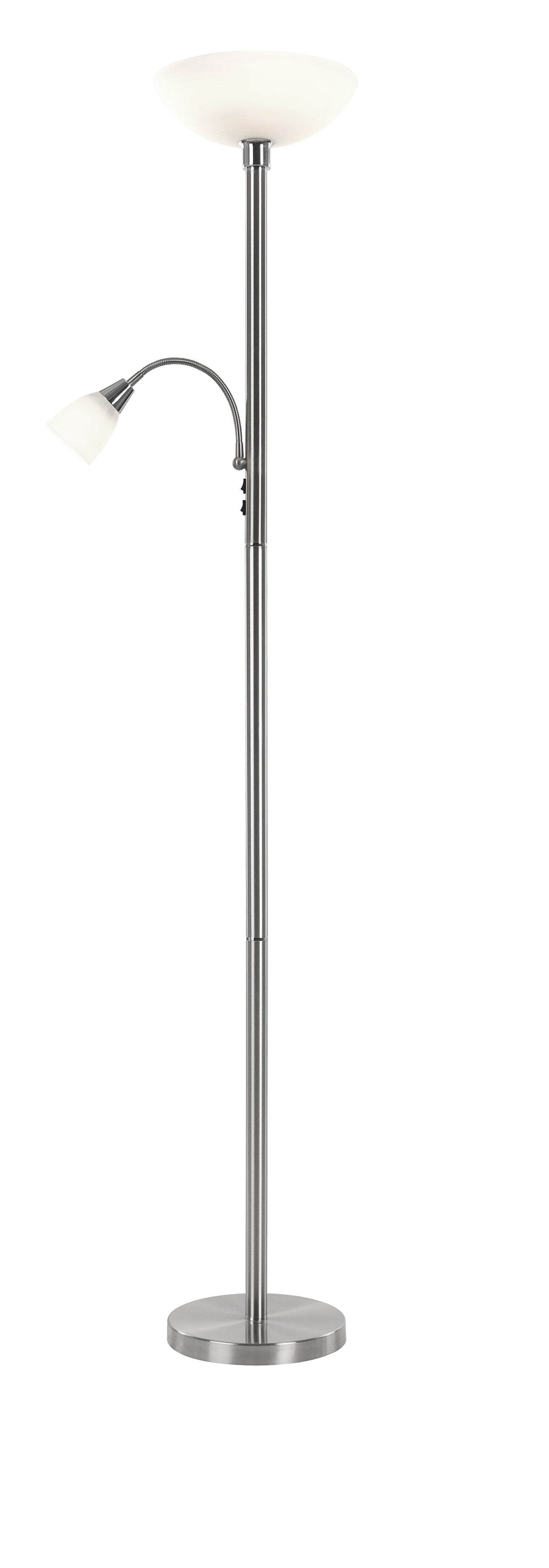 Vue détaillée du pied rond et du bras liseuse recourbé orientable du luminaire