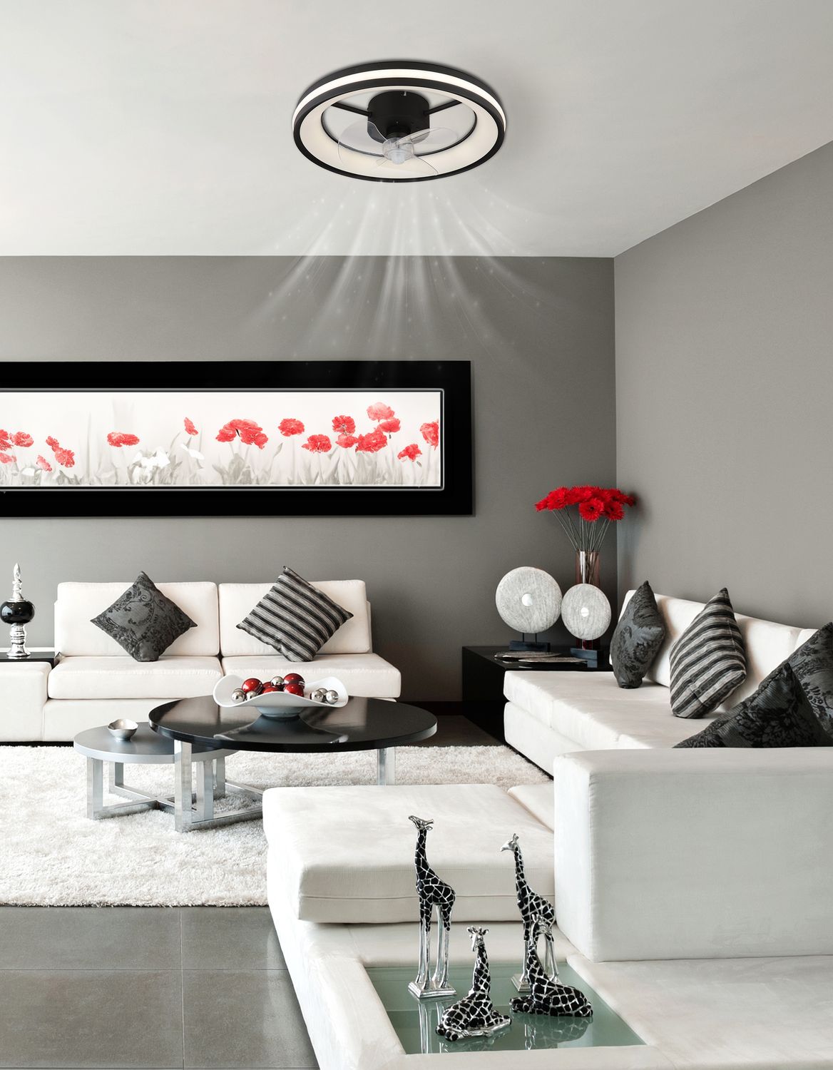 Ventilateur de plafond lumineux Gatian noir mat