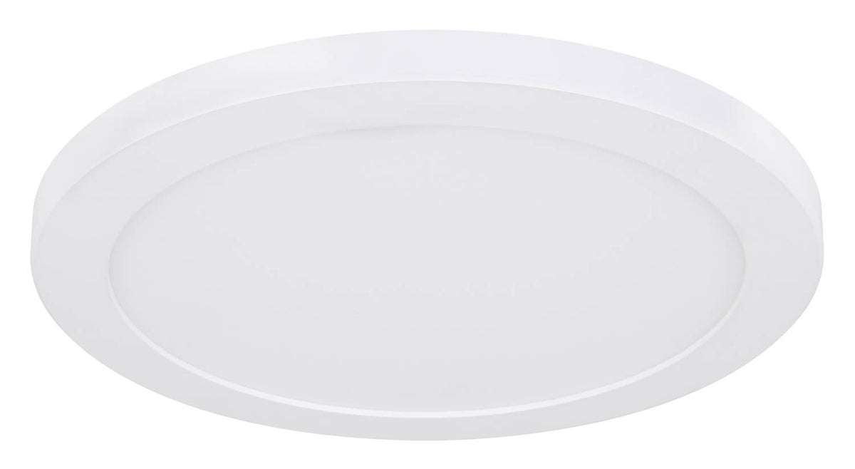 Vue de dessous du plafonnier éteint, diffuseur blanc opaque lisse