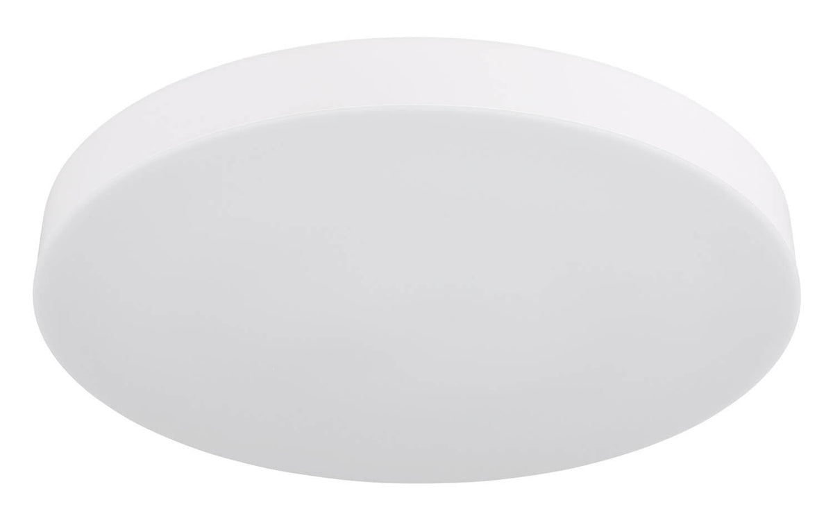 Vue rapprochée du luminaire éteint, collerette et diffuseur blanc mat