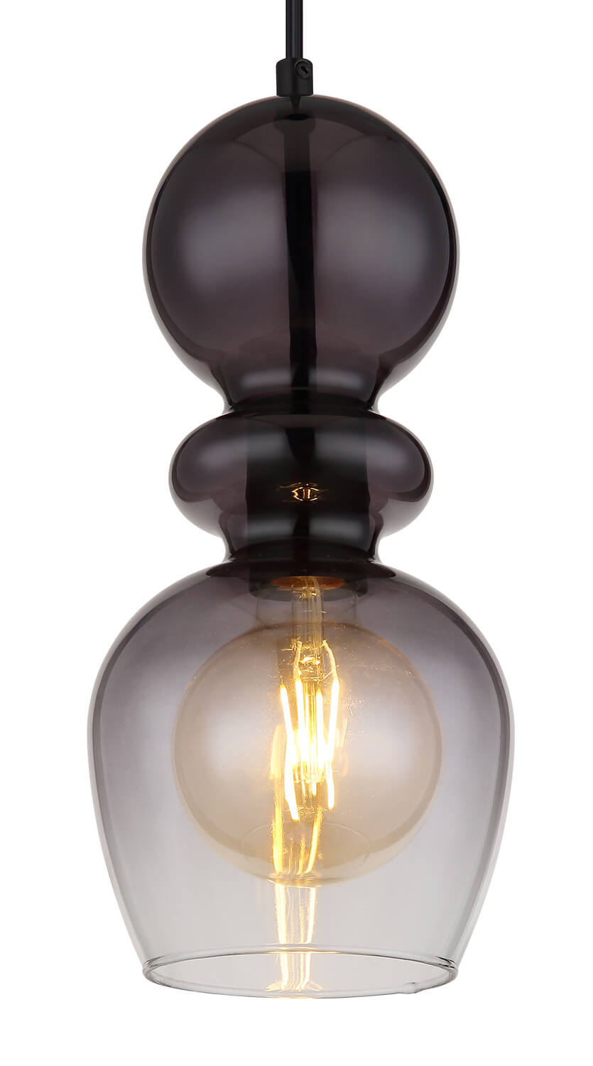 Détail rapproché du verre fumé et de l'ampoule filament allumée