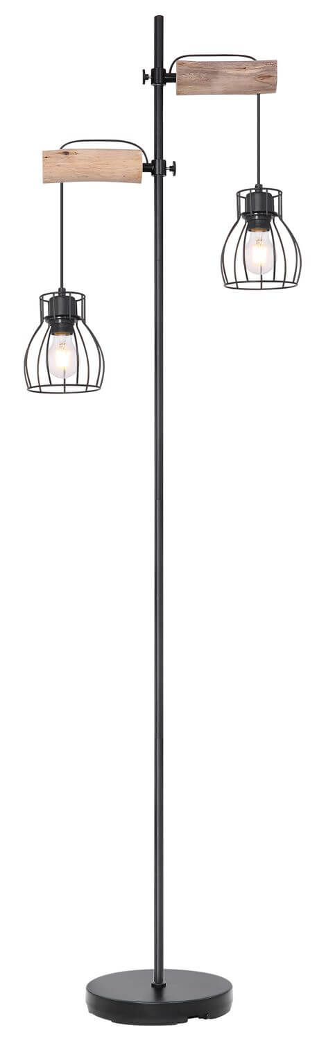 Vue de face du lampadaire, mettant en valeur la structure métallique et les cages.
