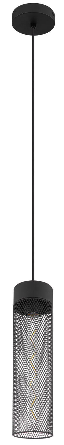 Détail du luminaire suspendu noir avec cordon réglable et diffuseur ajouré
