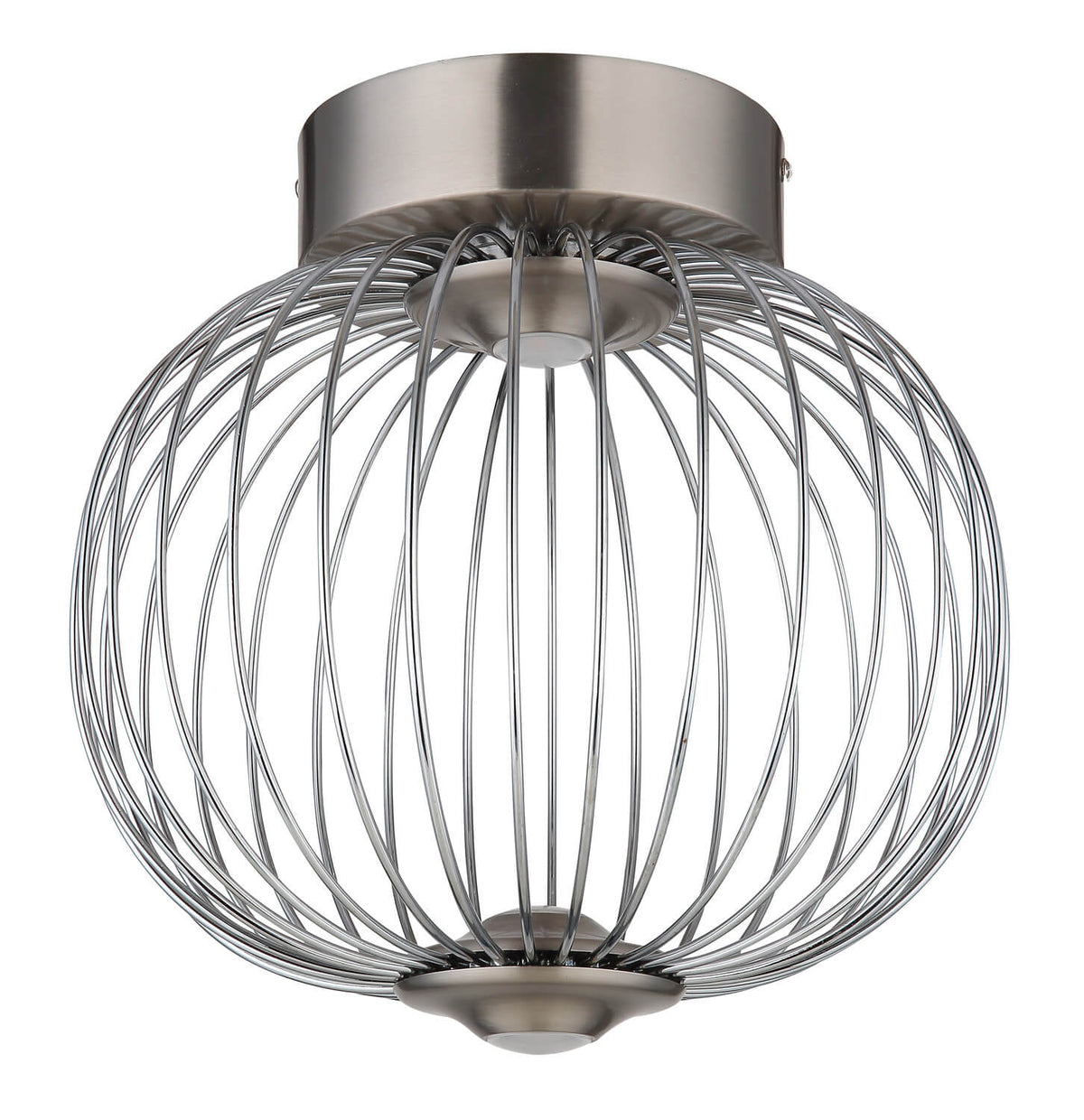 Vue de face du luminaire éteint révélant la cage métallique ajourée