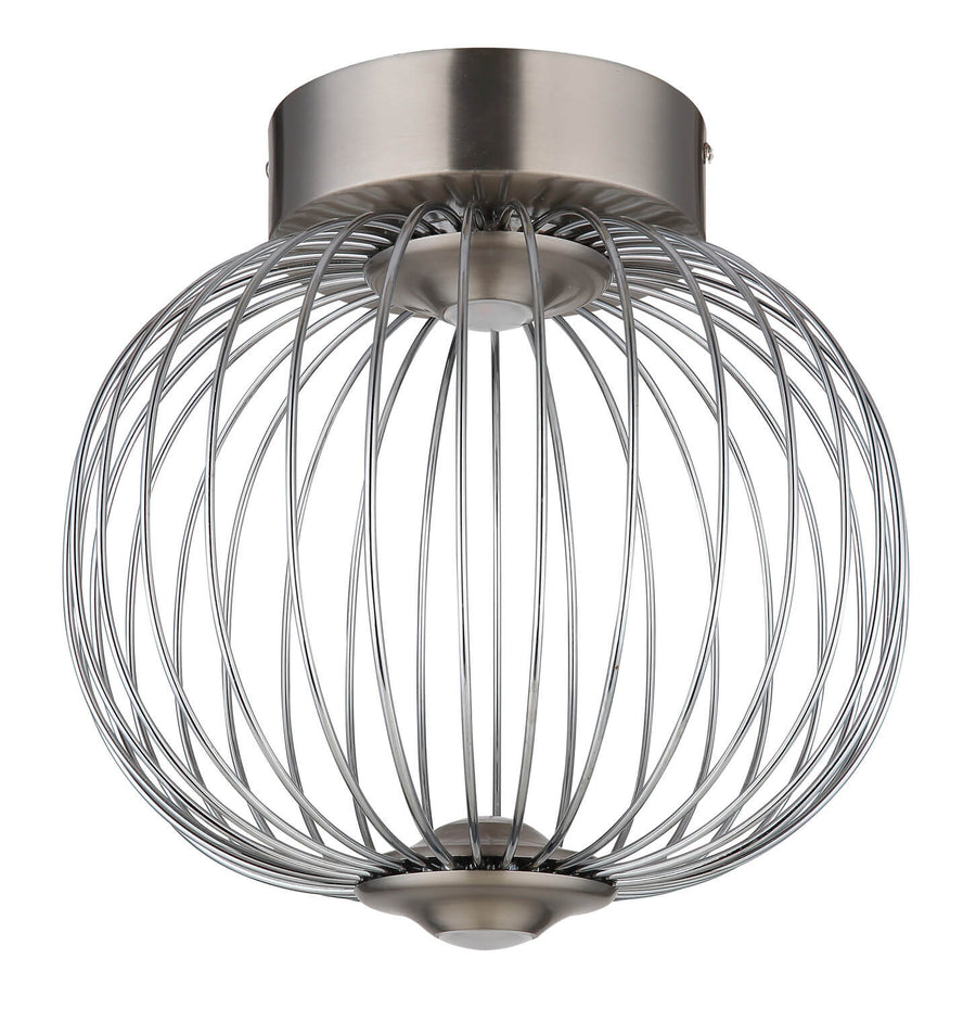 Vue de face du luminaire éteint révélant la cage métallique ajourée