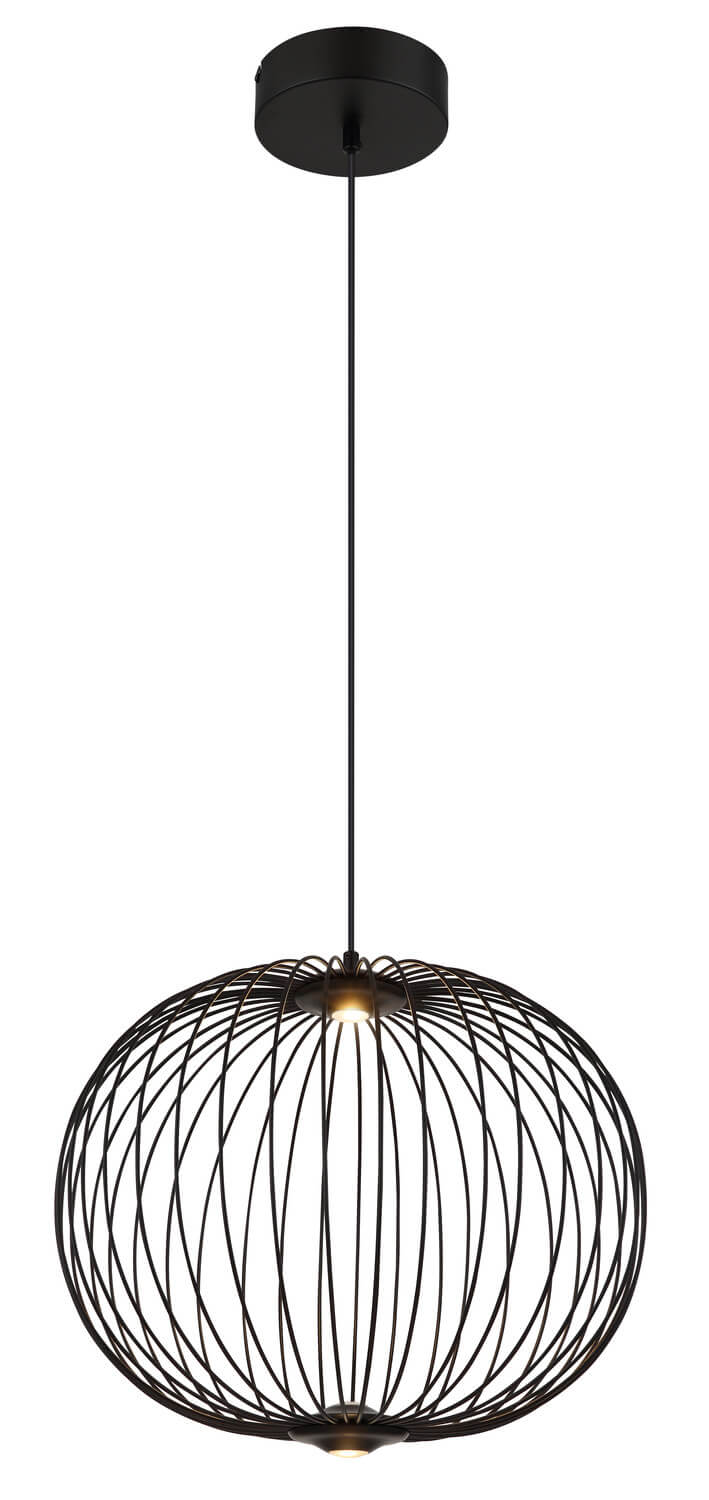 Détail de la base inférieure et des fils convergents du luminaire noir