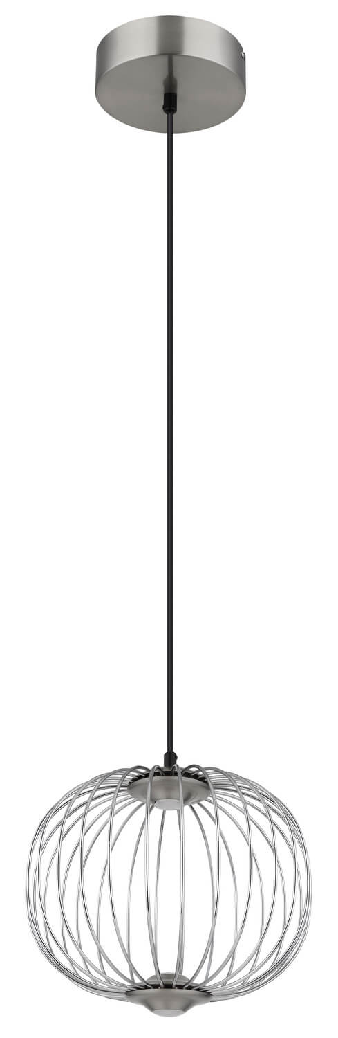 Photo produit du luminaire éteint, accent sur la structure métallique et la finition nickel.